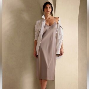 Banana Republic Taupe / Beachwood Satin Slip Dress V Neck Midi Length